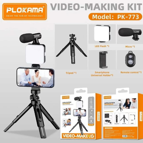 Plokama PK-773 Video Making Tripod Kit With LED Light, Microphone & Wireless Remote