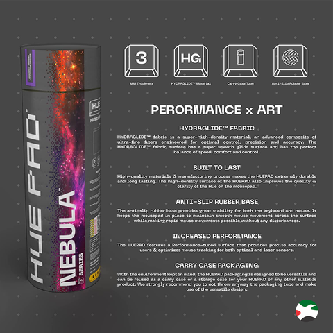 HUEPAD NEBULA SERIES, Premium Mousepads, HYDRAGLIDE Fabric Gaming Mouse pad, XL Desk Pad with Carry Case Tube (XL: 90x40cm, DUMBELL NEBULA, ICE)