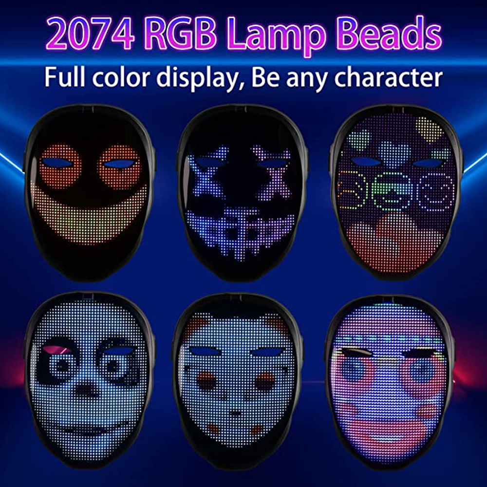 Programmable Led Mask Face Transforming LED Mask with Bluetooth Programmable - LED Halloween ...
