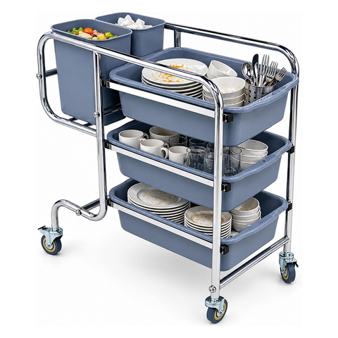 Olmecs Stainless Steel Dish Collecting Cart Dish Collecting Trolley with 4 Plastic Buckets 900 * 460 * 950