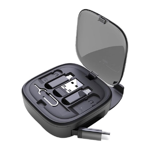 Olige 6 In 1 Multi Charging Cable Case  Kit IOS Device, Micro Adapter Travel Data Cable Set Contains Card Storage With Phone Holder, Tray Eject Pin