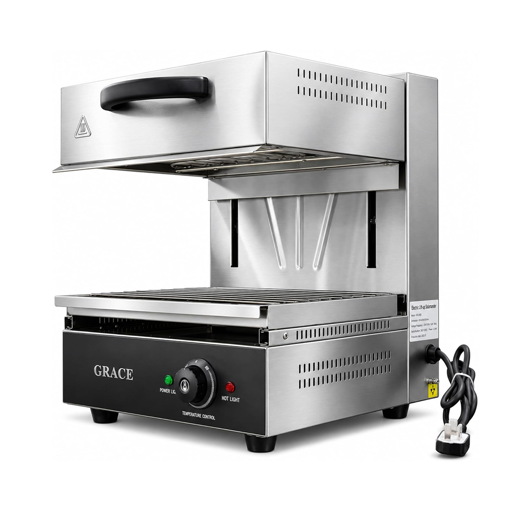 Olmecs Commercial Electric Salamander Grill 2.8KW Countertop Stainless Steel Broiler | Adjustable Upper Heating Element