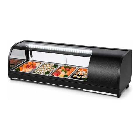 Olmecs Sushi Display Refrigerator, Sushi Display Cooler, 4 x 1/4GN Trays Countertop Sushi Showcase, 42L Food Show Fridge