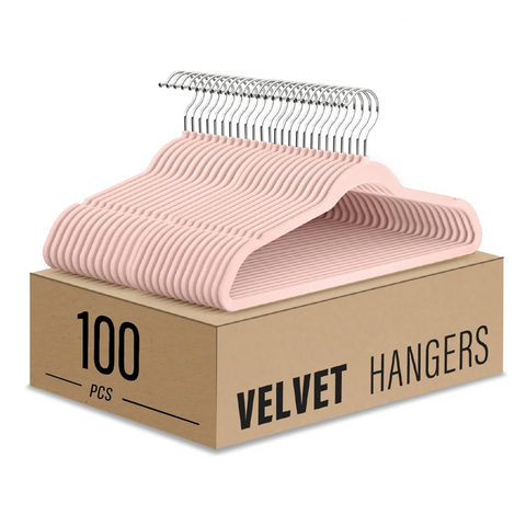 Willow 100-Pack Clothes Hangers 45cm Velvet Coat Hangers Non-Slip Space Saving Hangers Adult Hangers ... (Black)
