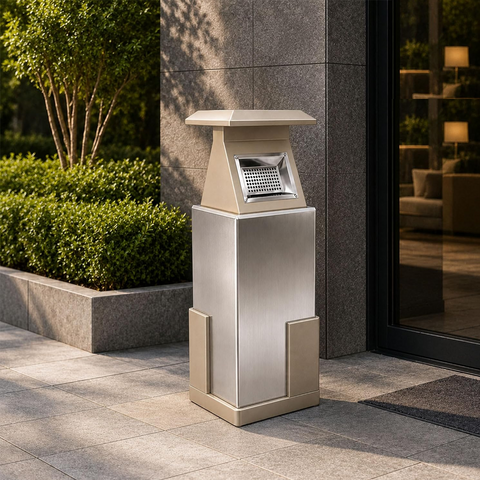 Olmecs Stainless Steel Outdoor Ashtray Bin 8L, Freestanding Cigarette Disposal Trash Can with Stainless Steel Body
