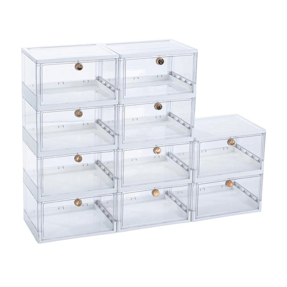 Foldable 4-Side Transparent Shoe Storage Box Set, T8005-10 (10 Pcs.)