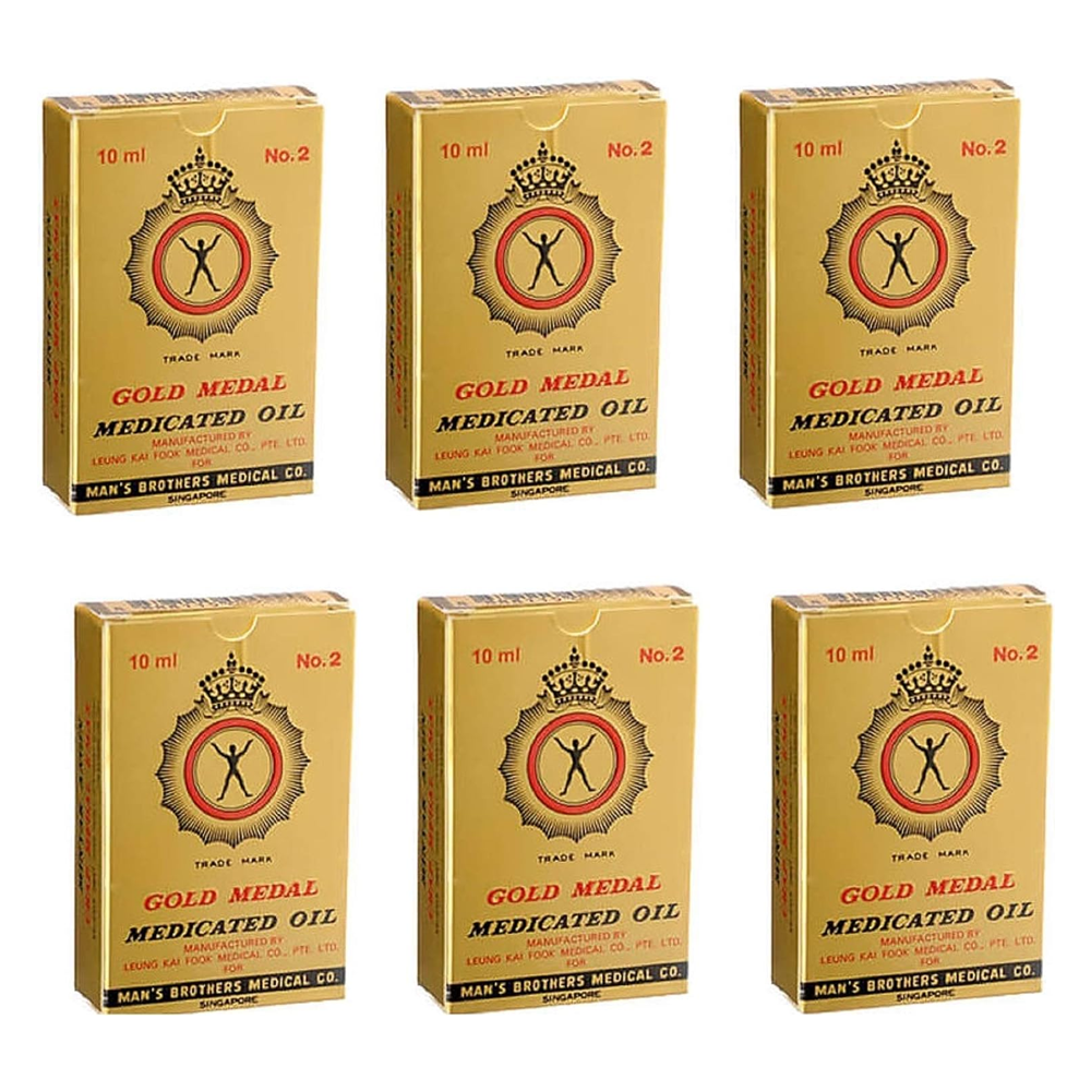 Gold Medal Medicated oil for external use - 10cc (10ml)  Made in Singapore (Pack of 6)
