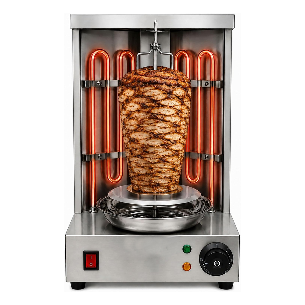 Olmecs Electric Mini Shawarma Machine – Commercial Countertop Shawarma Grill with Dual Burners, Motorized Rotating Skewer