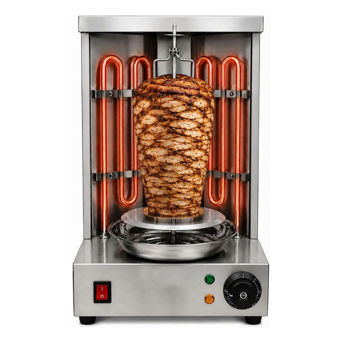 Olmecs Electric Mini Shawarma Machine – Commercial Countertop Shawarma Grill with Dual Burners, Motorized Rotating Skewer