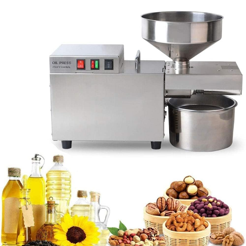Olmecs Commercial Oil Press Machine Cold/Hot Nut Oil Extractor Automatic Food-Grade Stainless Steel Home Oil Expeller for Coconut Castor Olive Peanuts