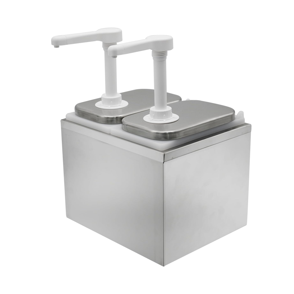 Olmecs Dispenser Pump Stainless Steel Condiment Pump Station Condiment Pump Dispenser with 2.1 Quart Jar (DOUBLE)