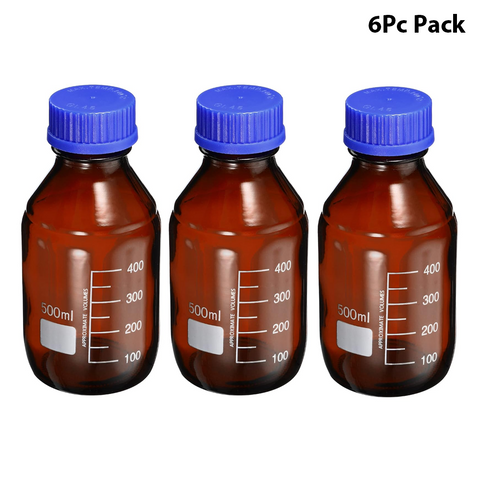 Willow 500mL Reagent Media Bottle, 6Pcs Round Graduated Glass Storage Bottle Blue Screw Cap for Chemistry Lab