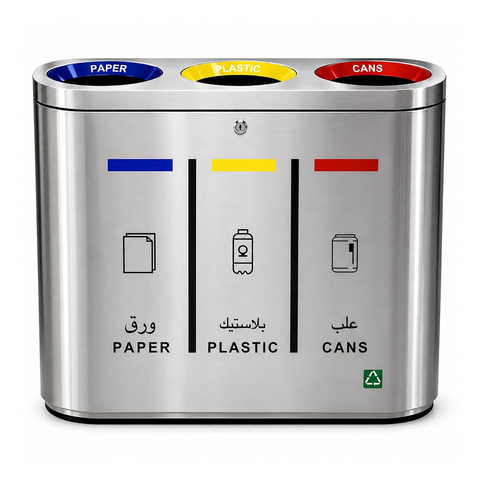 Olmecs Commercial 120L Stainless Steel 3-Compartment Recycling Bin