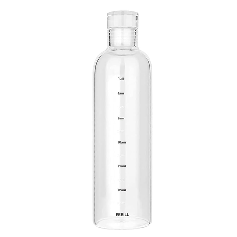 Olige Clear Glass Transparent Borosilicate Water Bottles With Time Marker