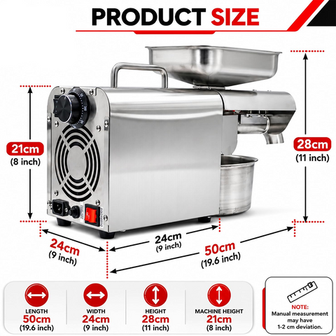 Olmecs Oil Press Machine 500 Watt Cold or Hot Press Automatic Extractor Commercial Grade Stainless Steel Oil Extractor