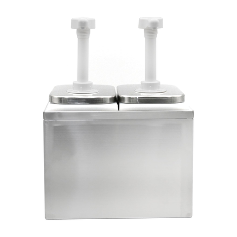Olmecs Dispenser Pump Stainless Steel Condiment Pump Station Condiment Pump Dispenser with 2.1 Quart Jar (DOUBLE)