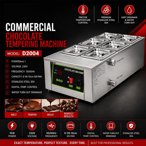 Commercial Chocolate Tempering Machine, 1000W Chocolate Melting Machine With Temperature Control 6 Compartment