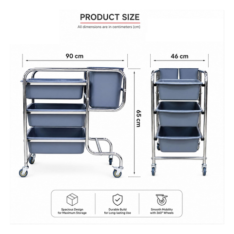 Olmecs Stainless Steel Dish Collecting Cart Dish Collecting Trolley with 4 Plastic Buckets 900 * 460 * 950