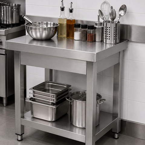Olmecs Stainless Steel Table for Prep & Work Commercial Heavy Duty Table with Undershelf for Restaurant  (60x70x85 Cm)