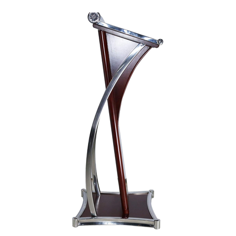 Olmecs Wooden Podium with Stainless Steel Lining Conference Rostrum Stand, Maple Brown with Silver