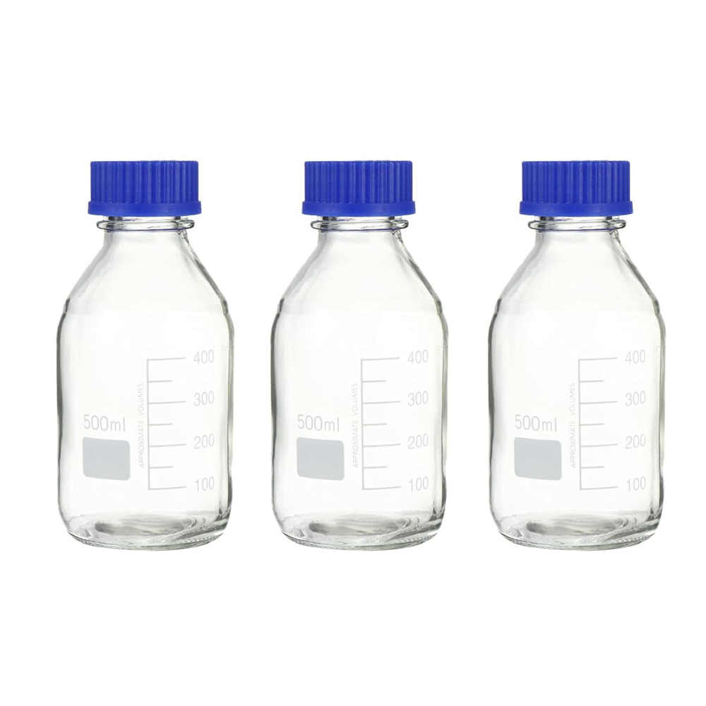 Willow 6pcs 500ml Glass Round Media Reagent Bottle Laboratory Chemical Bottle with Scale