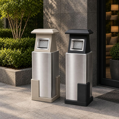 Olmecs Stainless Steel Outdoor Ashtray Bin 8L, Freestanding Cigarette Disposal Trash Can with Stainless Steel Body