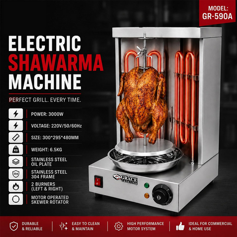 Olmecs Electric Mini Shawarma Machine – Commercial Countertop Shawarma Grill with Dual Burners, Motorized Rotating Skewer