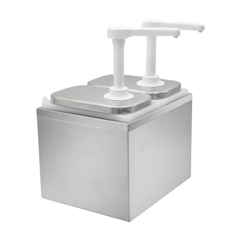 Olmecs Dispenser Pump Stainless Steel Condiment Pump Station Condiment Pump Dispenser with 2.1 Quart Jar (DOUBLE)