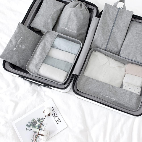 Willow 7 Pcs Travel Luggage Packing Organizers Set,Compression Travel Luggage Organizer (Grey, oxford fabric)