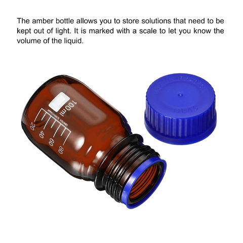 Willow 100mL Reagent Media Bottle, 6Pcs Round Graduated Glass Storage Bottle Blue Screw Cap for Chemistry Lab