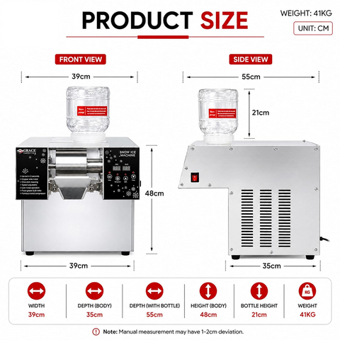 GRACE Commercial Bingsu Snowflakes Ice Machine, 200kg/24H Capacity, 1200W Snow Ice Shaver