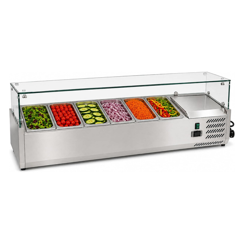 Olmecs Commercial Refrigerated Salad Bar Display Counter – Stainless Steel Prep Top Chiller with Glass Cover for Restaurants,