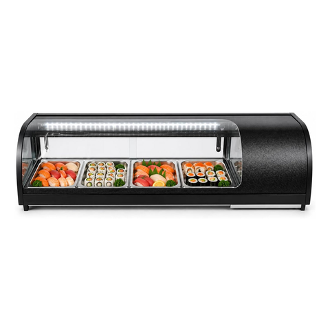 Olmecs Sushi Display Refrigerator, Sushi Display Cooler, 4 x 1/4GN Trays Countertop Sushi Showcase, 42L Food Show Fridge
