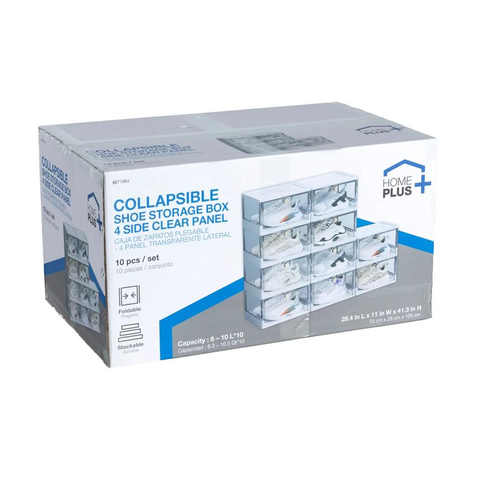 Foldable 4-Side Transparent Shoe Storage Box Set, T8005-10 (10 Pcs.)