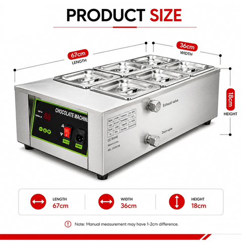 Commercial Chocolate Tempering Machine, 1000W Chocolate Melting Machine With Temperature Control 6 Compartment