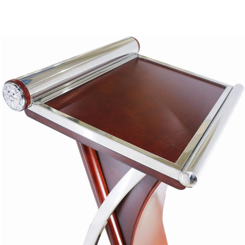 Olmecs Wooden Podium with Stainless Steel Lining Conference Rostrum Stand, Maple Brown with Silver