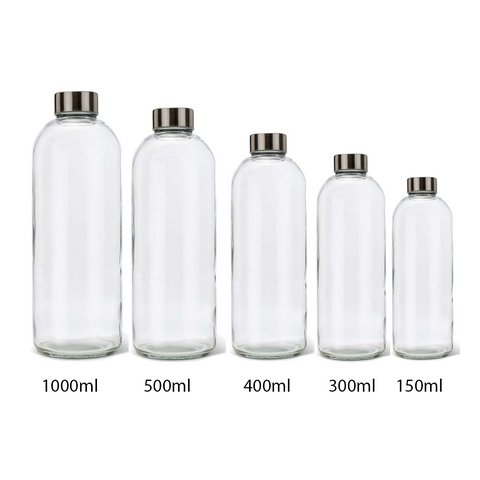 Willow Glass Drinking Bottles for Beverage and Juice with stainless Steel Caps & Leak-Proof Lid 500 ml (24Pc/Ctn)