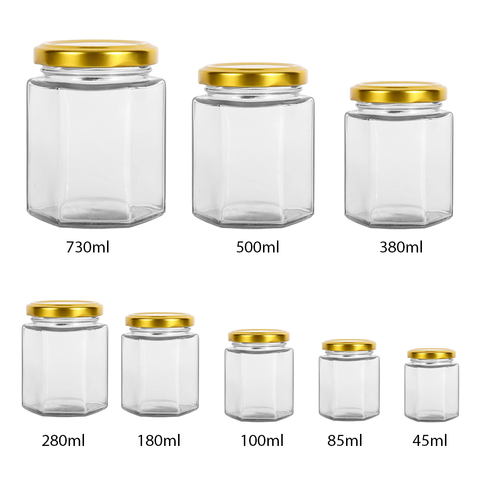 Clear Hexagonal Glass Jars with Gold Cap 85ml (162Pcs/Ctn) (Copy)