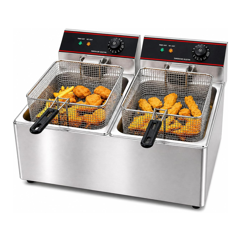 Olmecs Commercial Electrical Counter-Top Fryer – Stainless Steel Deep Fryer with Adjustable Temperature