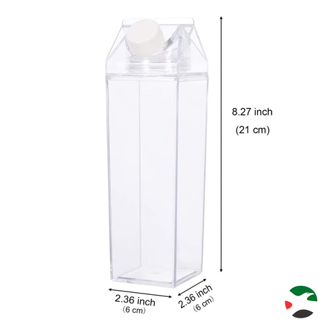 Olmecs 2Pcs Milk Carton Water Bottle 17oz (500mL) Plastic Clear Square Milk Bottles No BPA