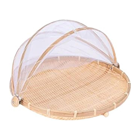 Willow Round Bamboo Basket with Lid Vegetable Fruit Bread Storage Basket (42cm Diameter)