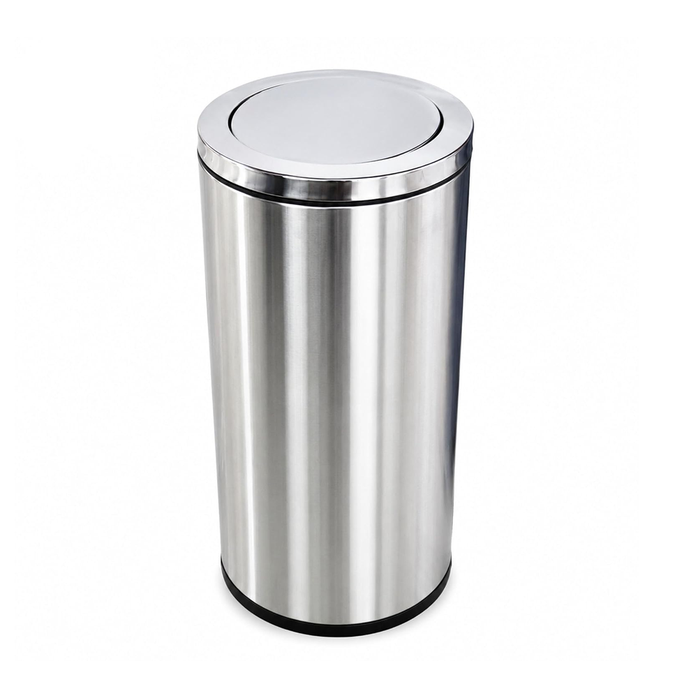 Olmecs 60L Flip-Top Waste Bin With Swing Lid and PVC Inner Bucket, Garbage Bin, Trashcan, Waste Container, Steel Dustbin