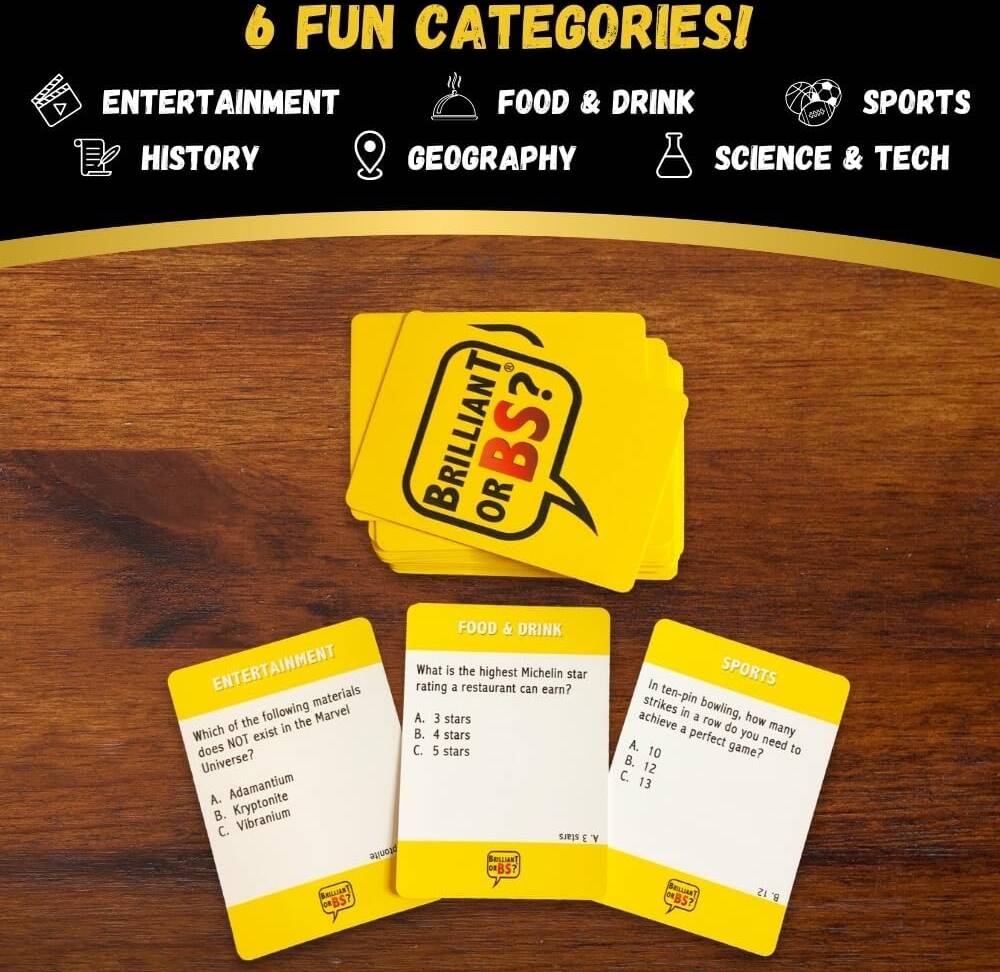Brilliant or BS - A Trivia Party Game for Know-It-Alls and Big Fat Liars Hilarious Bluffing Game for 4-6 Players, Family-Friendly, Ages 14+