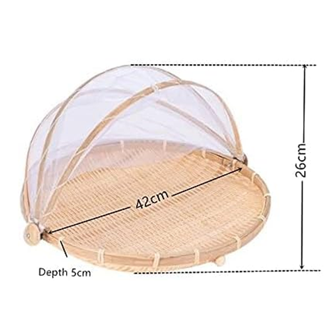 Willow Round Bamboo Basket with Lid Vegetable Fruit Bread Storage Basket (42cm Diameter)