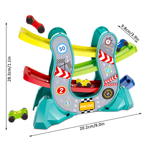 4-layers Race Track Toy for Toddler with 4pcs Cars U-shaped Car Slide Track Toy Hand-eye Coordination Training