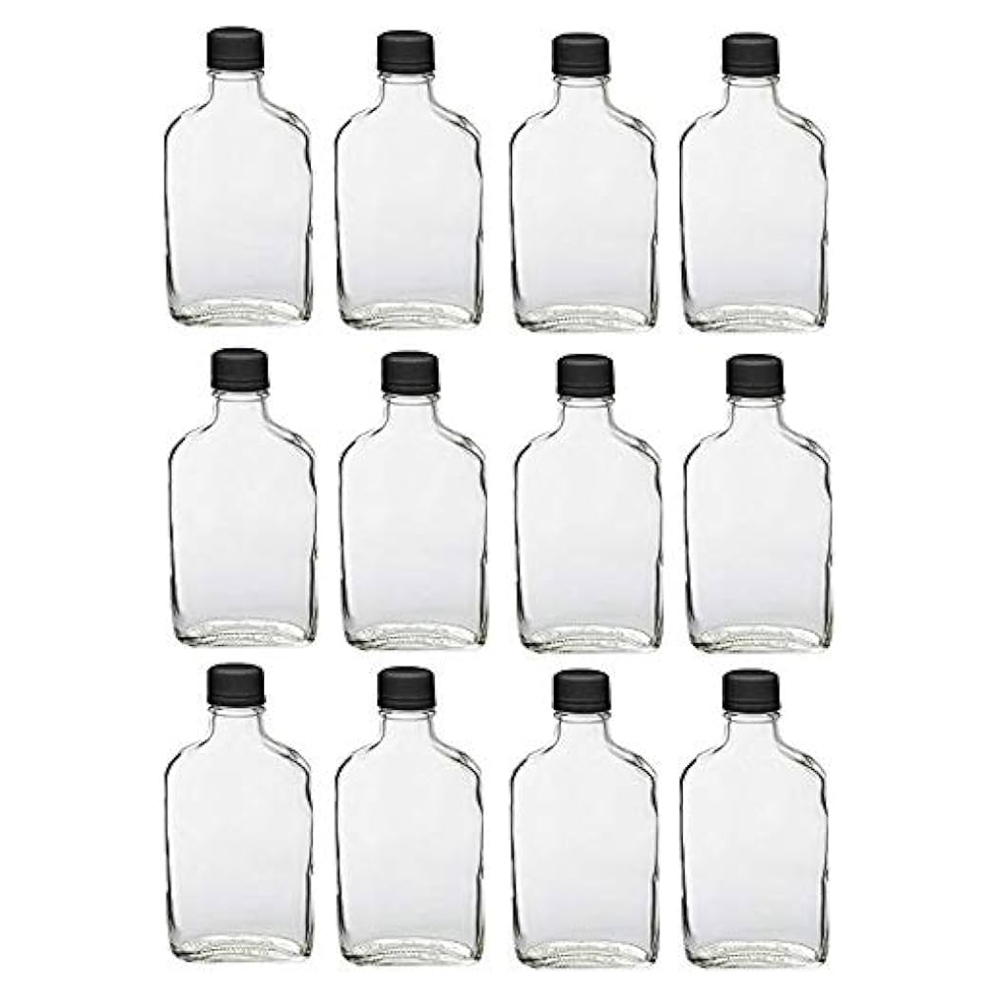 200ml Glass Flask Bottles with Black Tamper Evident Caps 80 Pc Carton