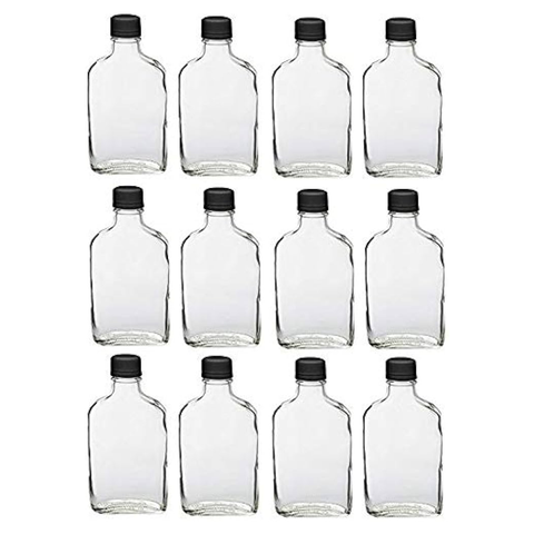 200ml Glass Flask Bottles with Black Tamper Evident Caps 80 Pc Carton
