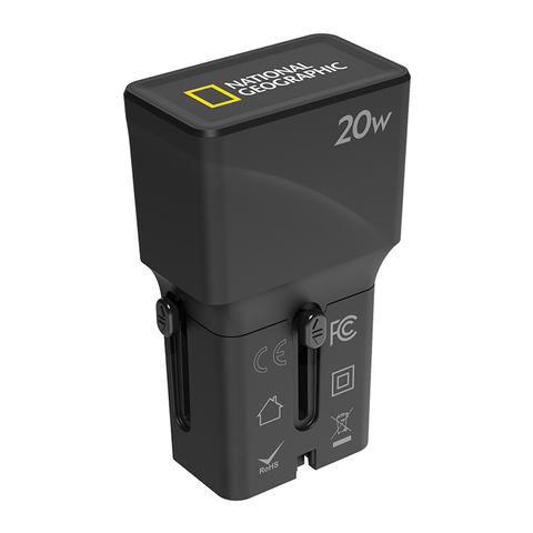 National Geographic Travel Slim Adapter Fast charging with up to 20W output - Black