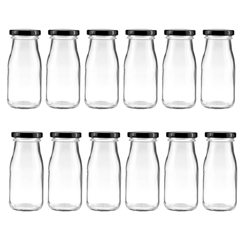 Willow Mini Glass Milk Bottles with Gold/Black lids 60Pcs Pack 200ml