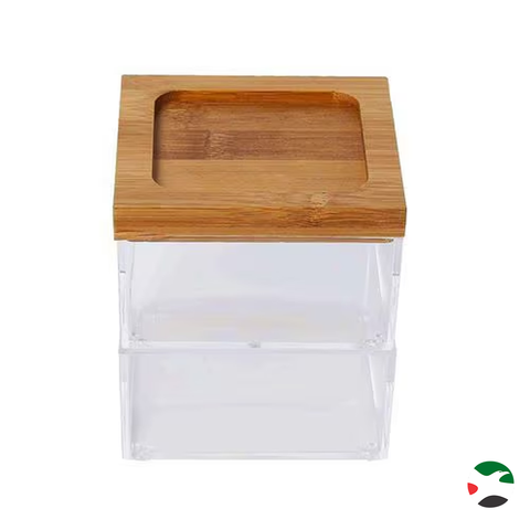 Olmecs Bamboo Acrylic Cosmetic Makeup Organizer Storage Box, 2 Tier, Small